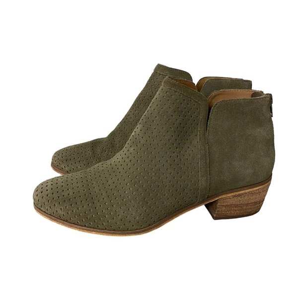 SUSINA Olive /Camo Green Back Zip Perforated Suede Ankle Booties 9M - Picture 2 of 13